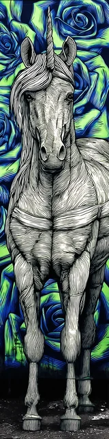 Free dragon bookmark with a unicorn against a roses background